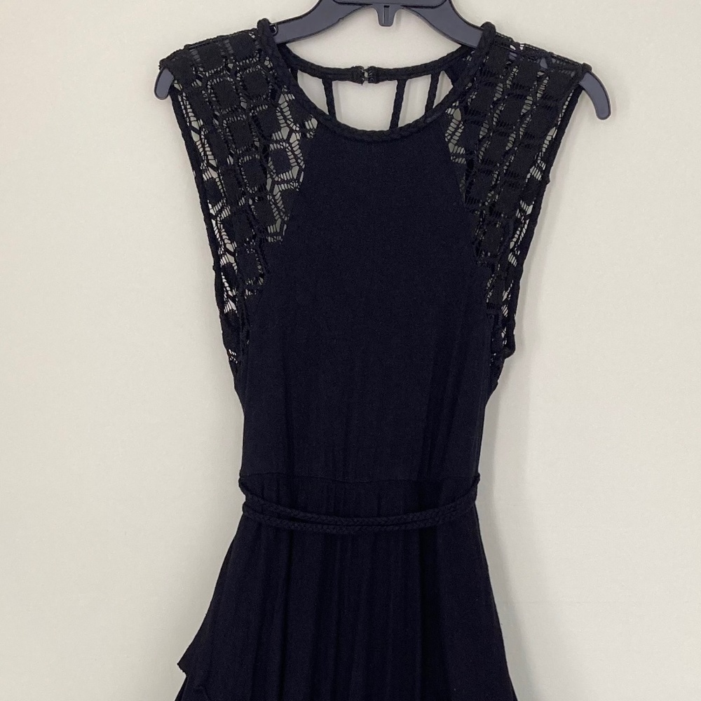 Rare Free People black criss cross back maxi dress fits S/M